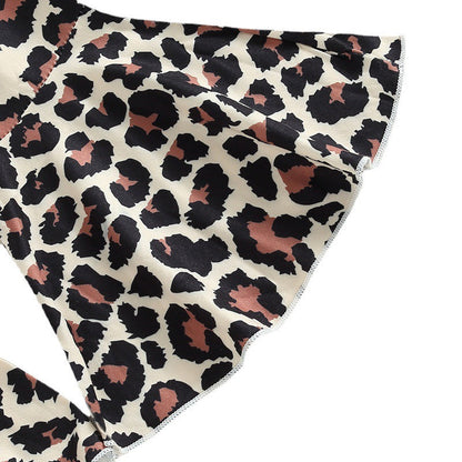 Wholesale Cotton Children's Flying Sleeve Top Leopard Print Bell Bottoms Two-piece Set