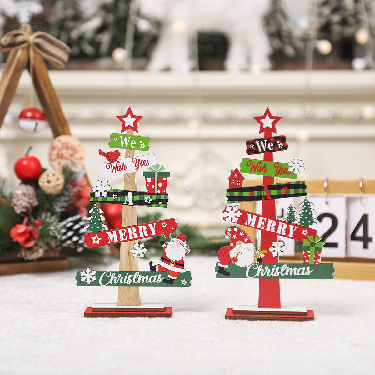 Christmas Decorations Mini Desktop Christmas Tree Wooden Ornaments