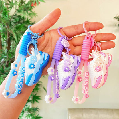 Cartoon Cherry Blossom Rabbit Running Shoes Keychains
