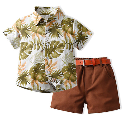 Boys' Cotton Summer Shirt Shorts Casual Two-piece Set