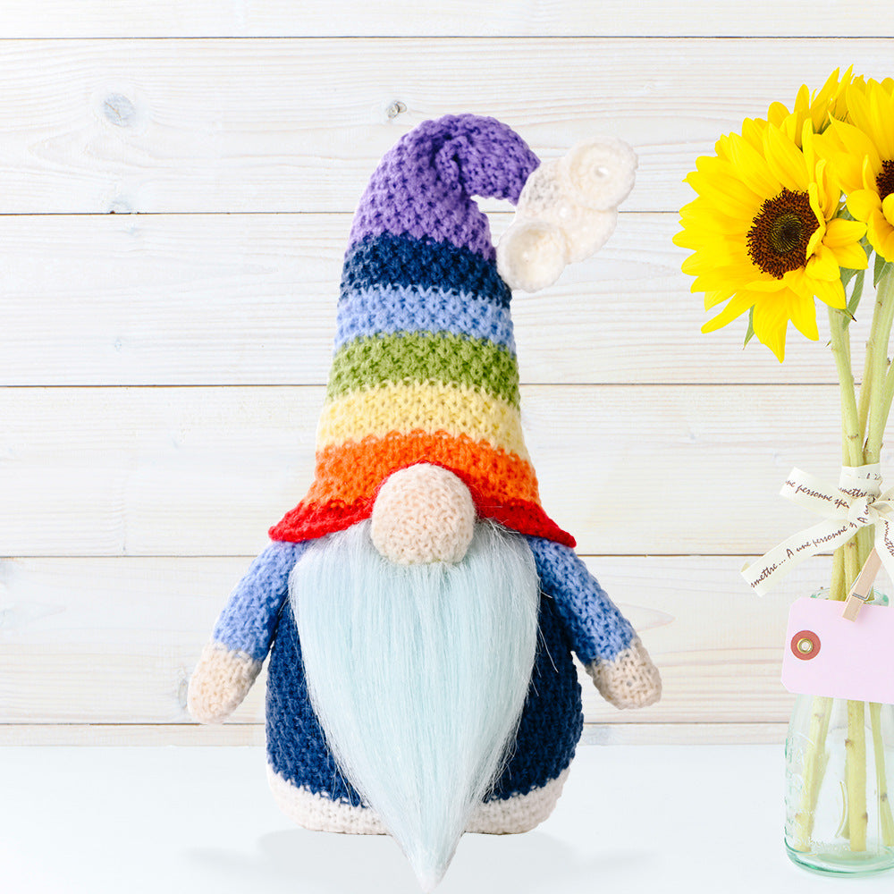 Polyester Knitting Rainbow Elf Rudolph Faceless Doll Colorful