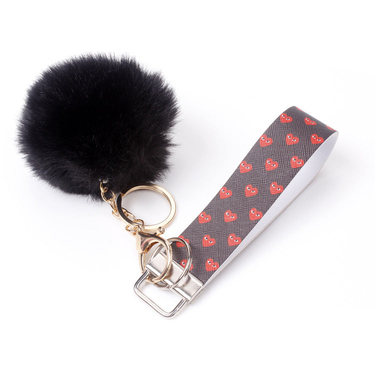 PU Leather Fur Ball Keychain