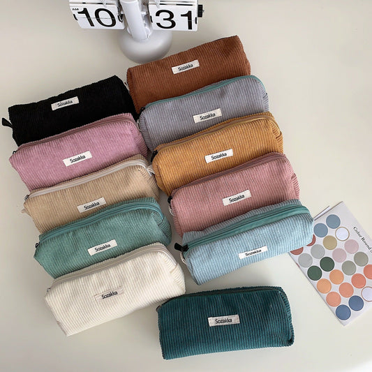 Vintage Corduroy Solid Color Pen Bags