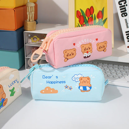 Large Zipper and Large Capacity Cute Canvas Pen Bags