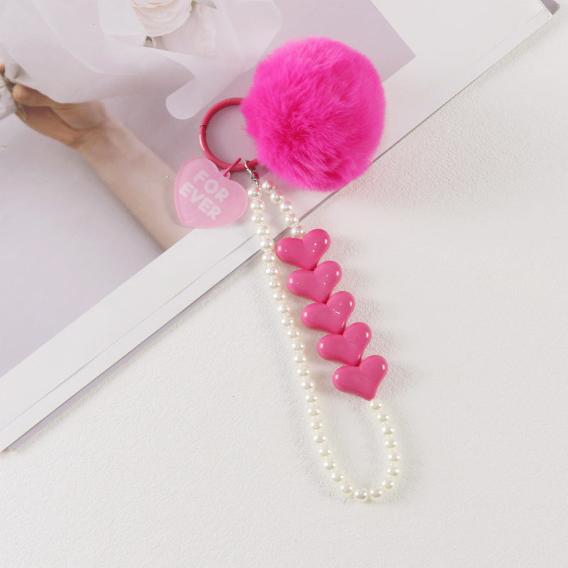 Colorful Love Fur Ball Beaded Keychain