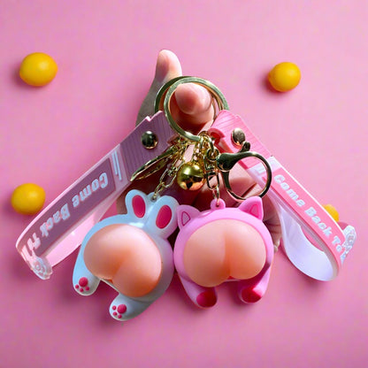 Cartoon Q Elastic Butt Decompression PVC Soft Glue Keychain