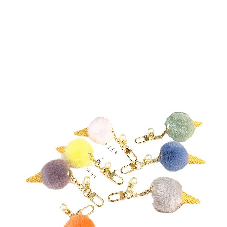 Plush Candy Color Ice Cream Pom Keychain