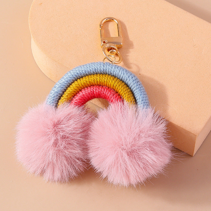 Cartoon Fur Ball Hand Knitted Rainbow Keychain