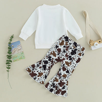 Wholesale Cotton Children's Suit Leopard Print Bell Bottoms Two Piece Set