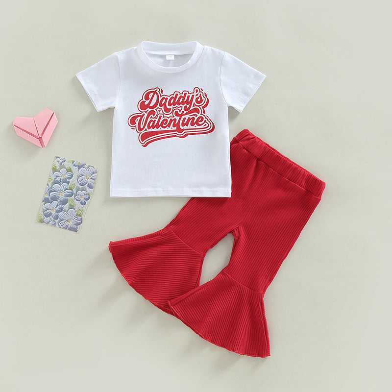 Cotton Short-sleeved Letter Tops and Pants Two-piece Set