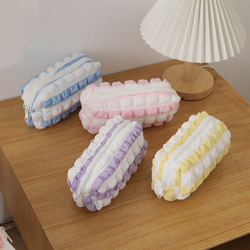 Color Block Striped Large Capacity Pencil Case