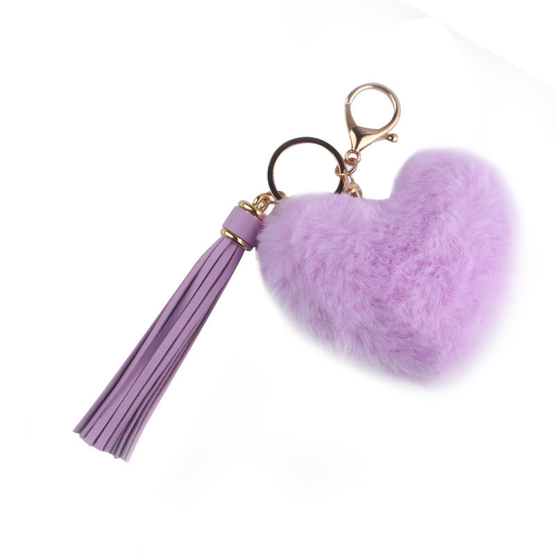 Heart Shaped Fur Ball Tassel Keychain