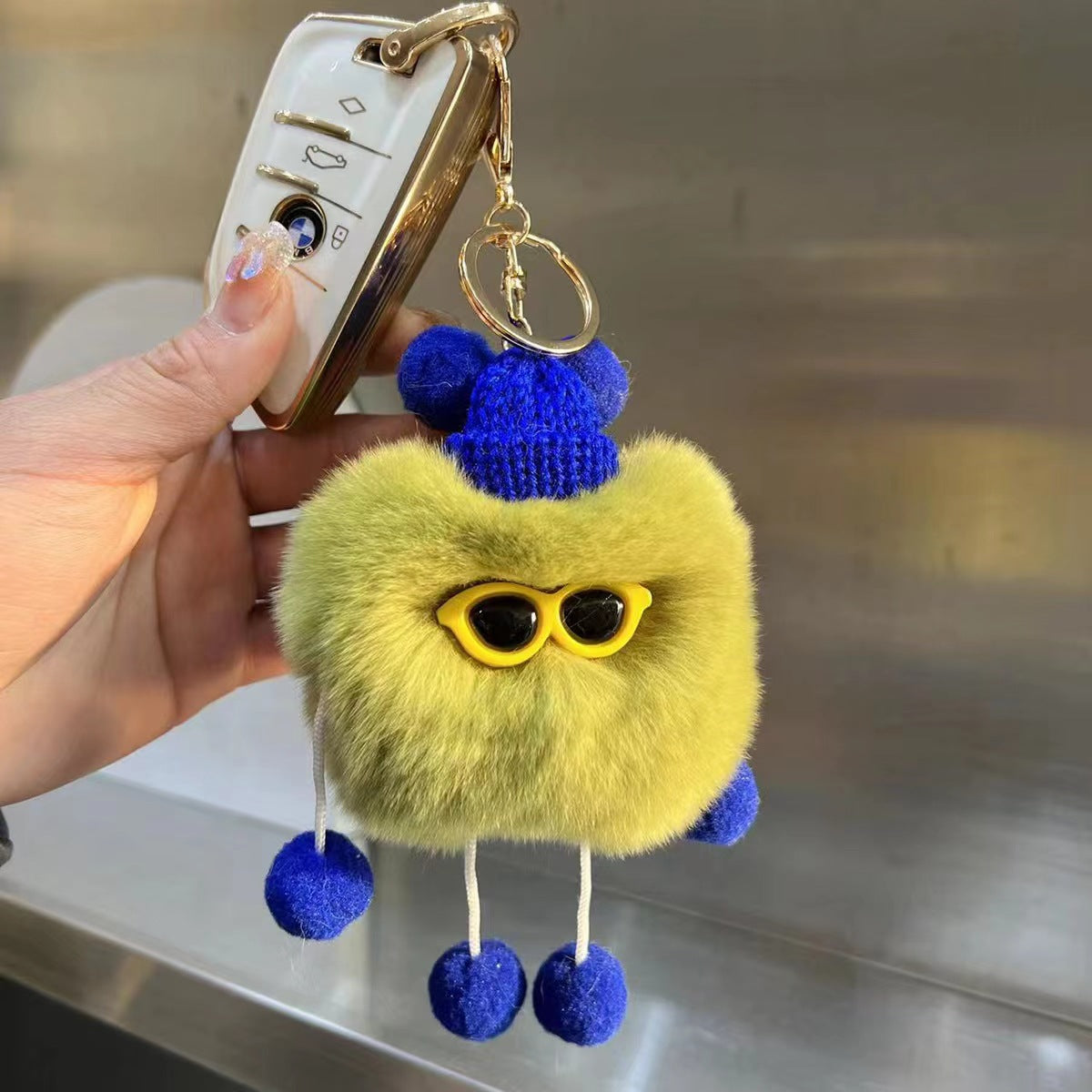Avocado Color Fur Ball Keychain