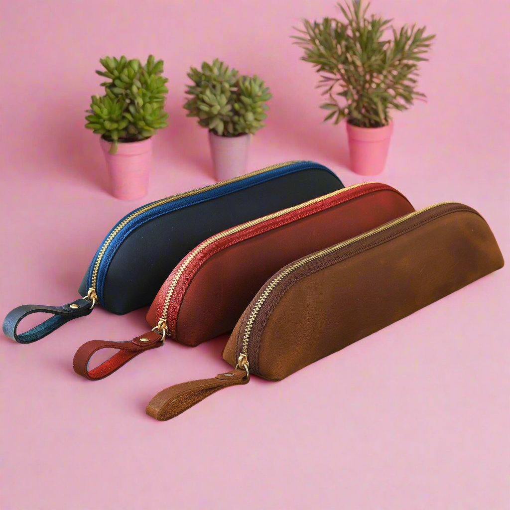 Extend The Head Layer Cowhide Simple Pen Bag