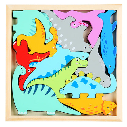 Wholesale Cartoon Animals Three-dimensional Wooden Fruits and Vegetables Transportation Puzzle Puzzle Board