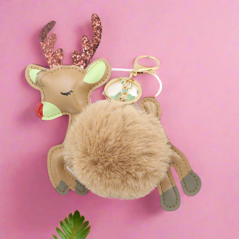 Christmas Deer Plush Ball Keychain