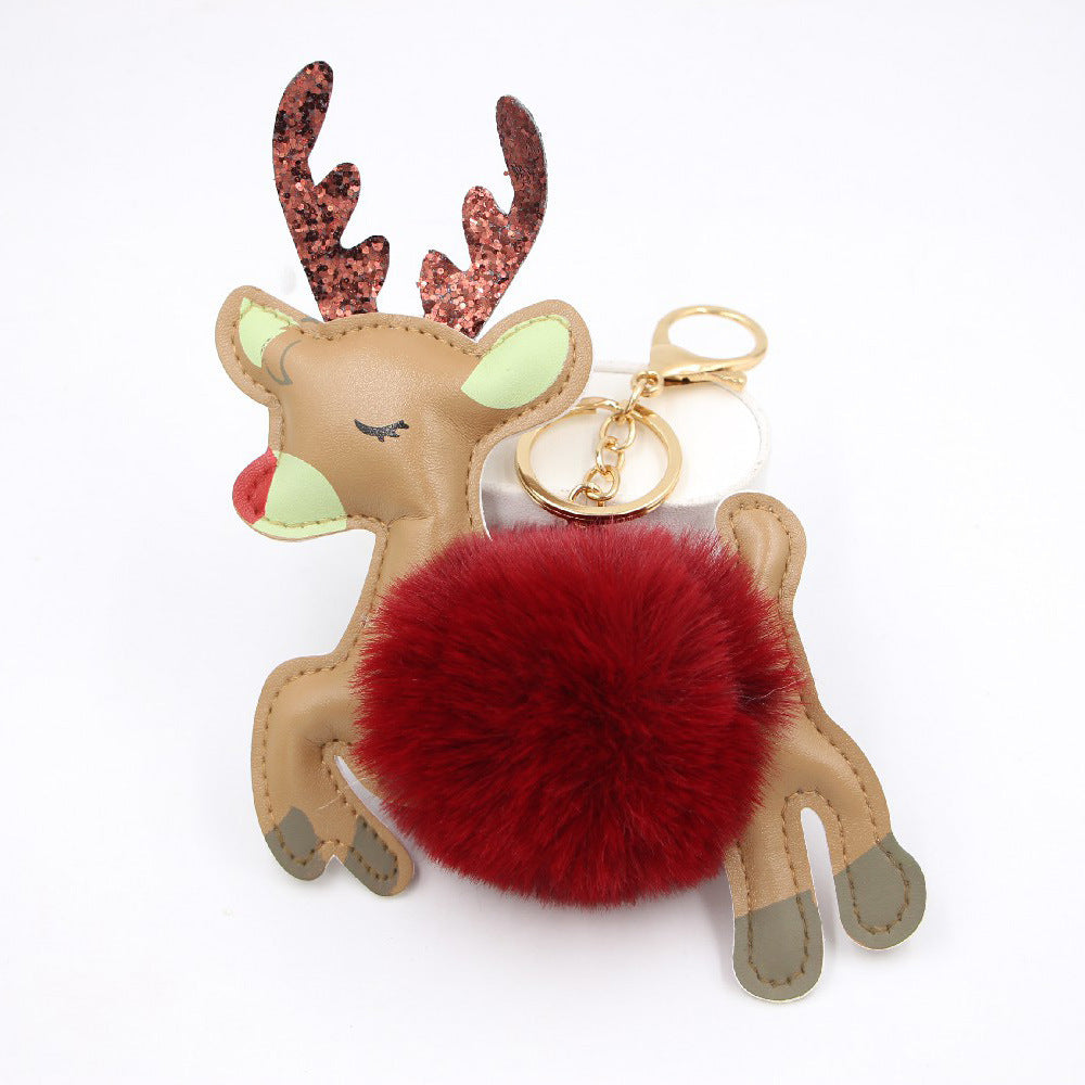Christmas Deer Plush Ball Keychain