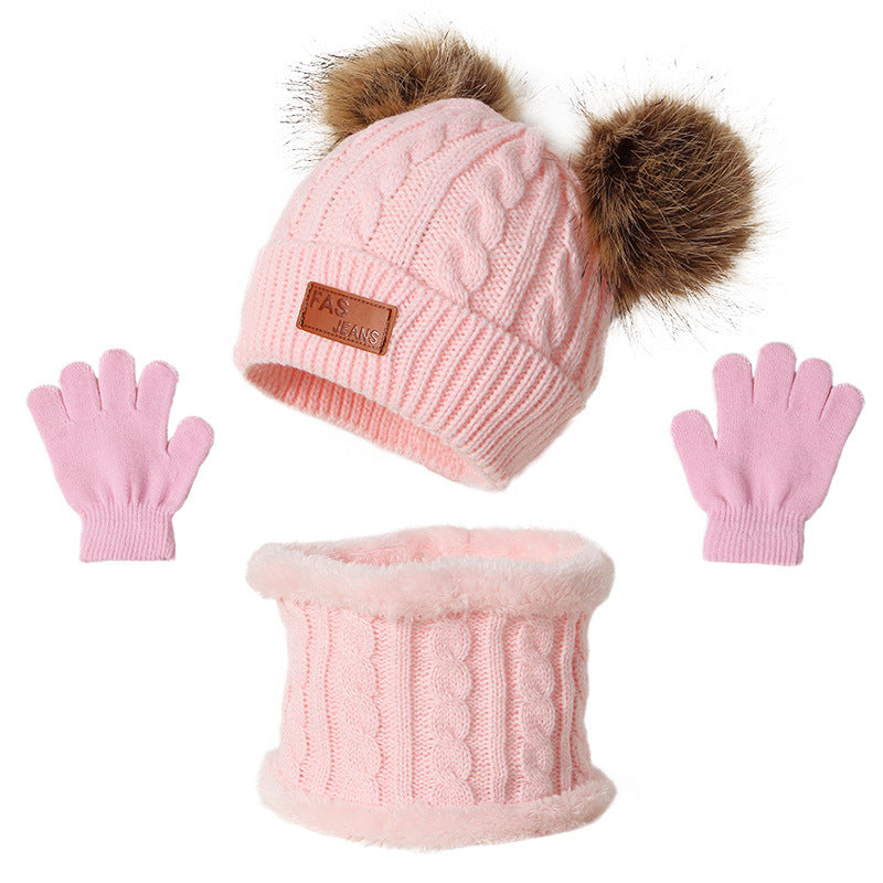 Wholesale Children Woolen Hat Scarf Gloves Three Piece Set