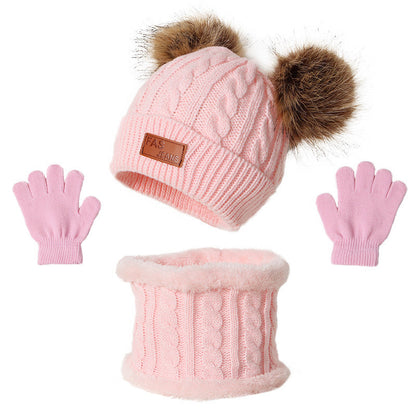 Wholesale Children Woolen Hat Scarf Gloves Three Piece Set