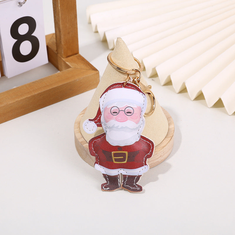 Christmas Leather Elk Santa Claus Fur Ball Keychain