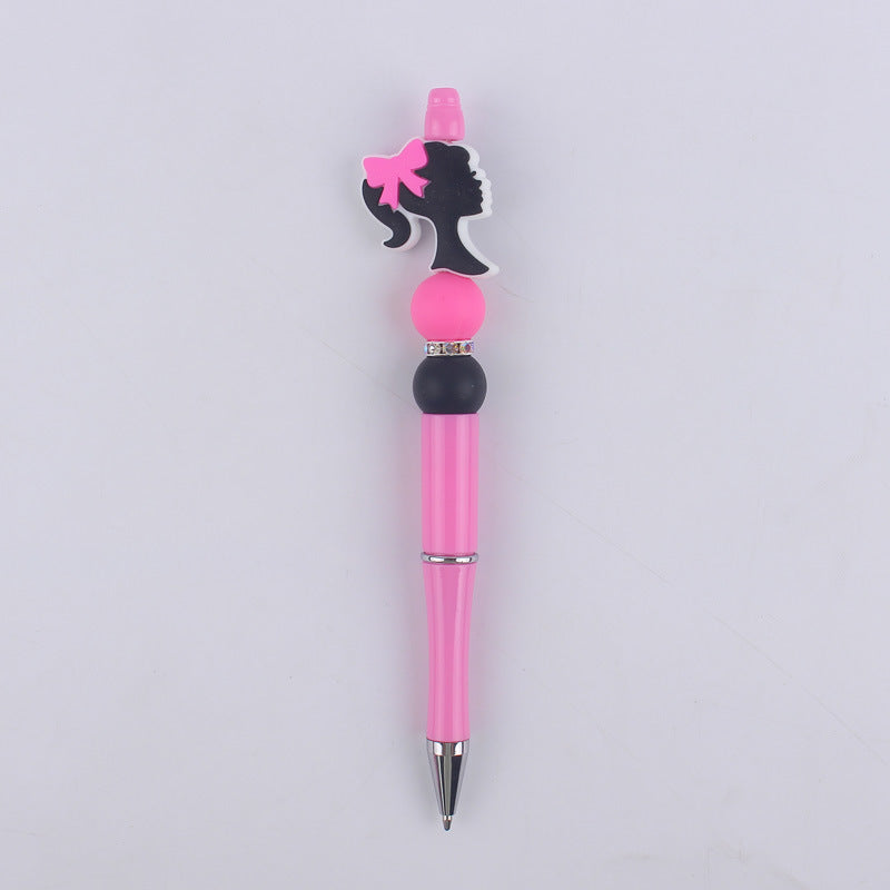 Pink Girls Silicone Beads Beaded Ballpoint Pen
