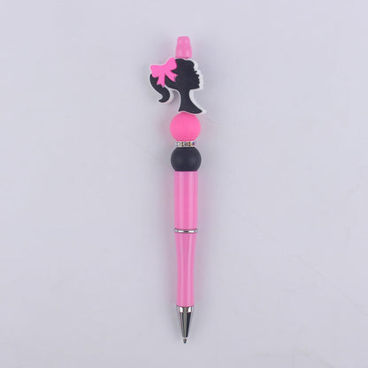 Pink Girls Silicone Beads Beaded Ballpoint Pen