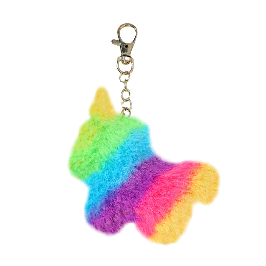 Rainbow Stripe Unicorn Plush Keychain