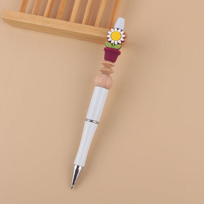 Handmade Beadable Cartoon Sunflower Silicone Wooden Bead