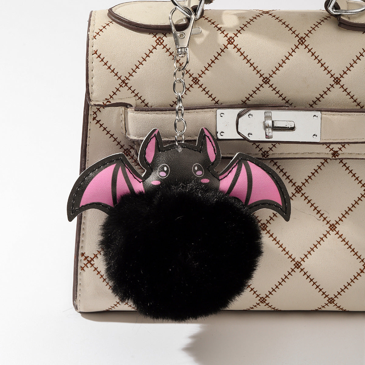 Halloween PU Bat Fur Balls Keychain