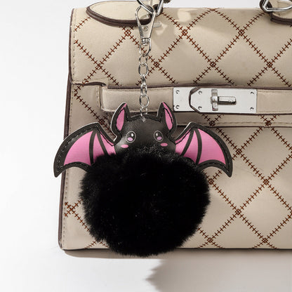 Halloween PU Bat Fur Balls Keychain