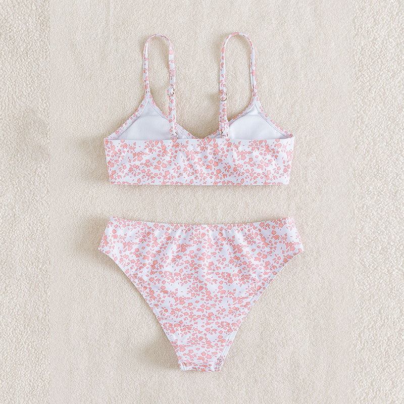 Kids V-Neck Cute Split Floral High Waist Swimwear