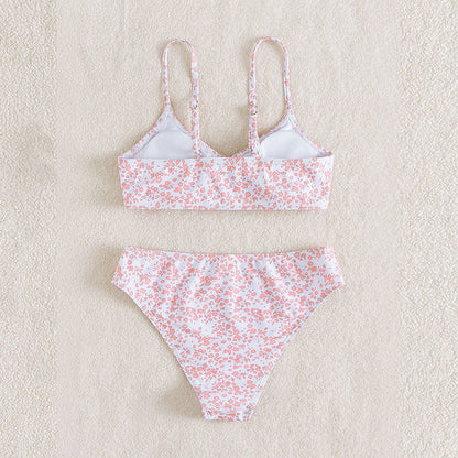 Kids V-Neck Cute Split Floral High Waist Swimwear