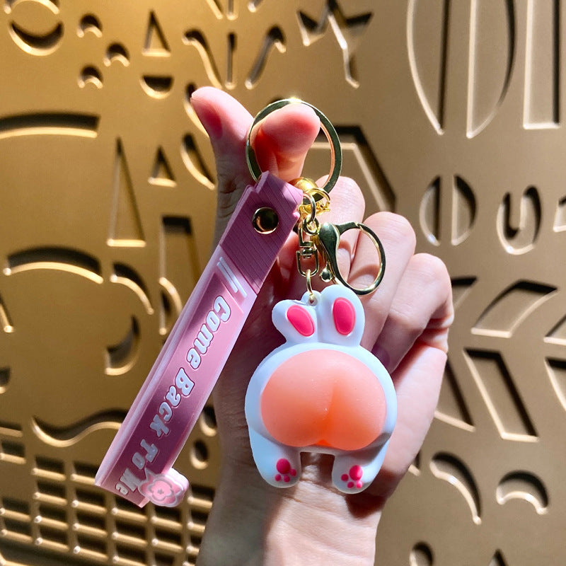 Cartoon Q Elastic Butt Decompression PVC Soft Glue Keychain