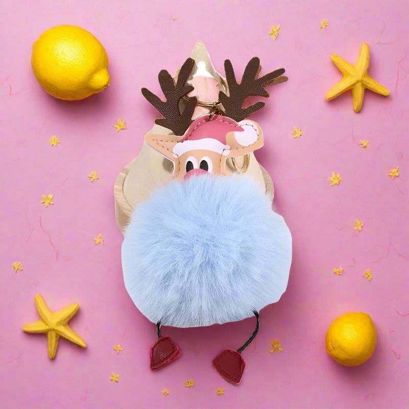 Christmas Leather Elk Santa Claus Fur Ball Keychain