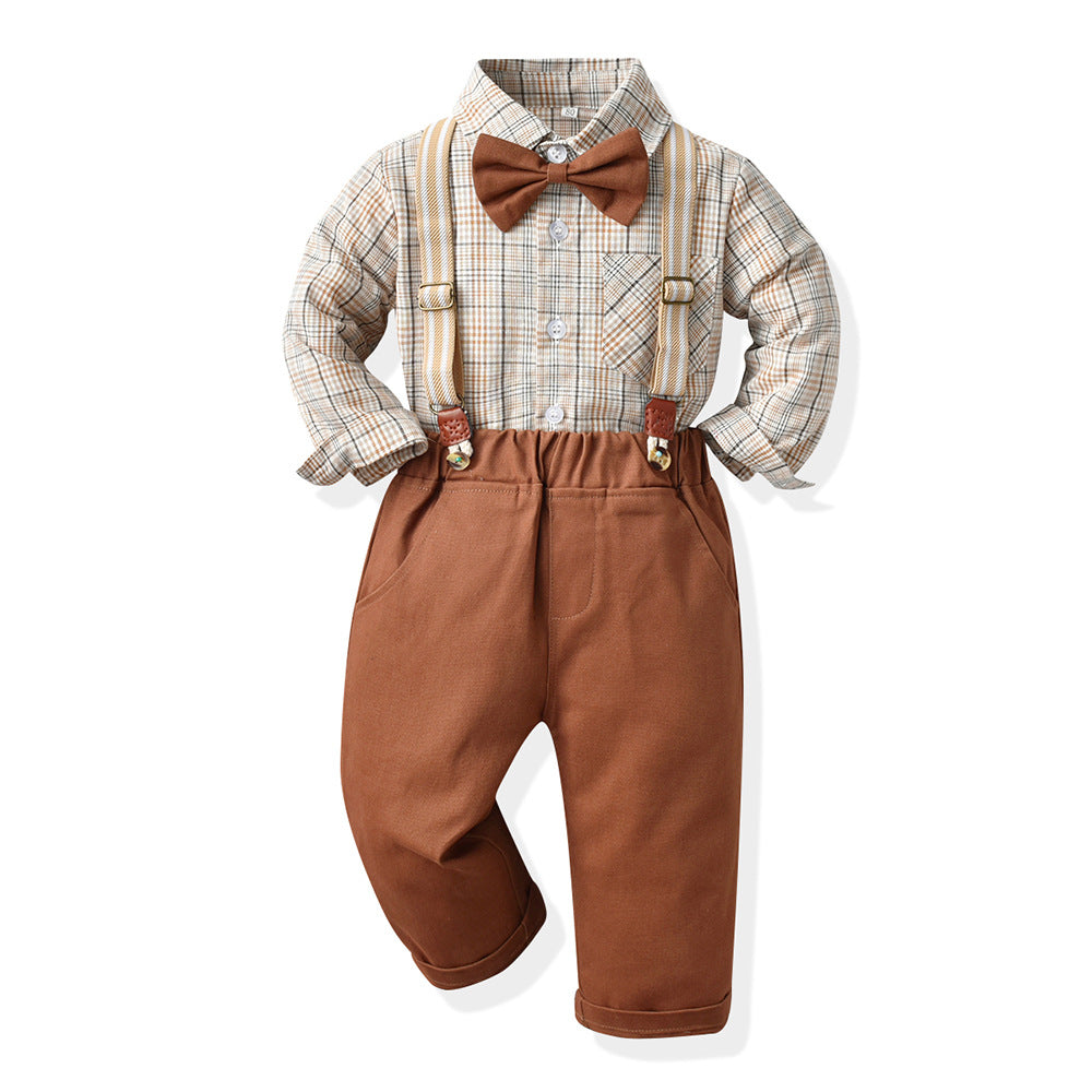 Wholesale Children's Cotton Plaid Long Sleeved Shirt Sets
