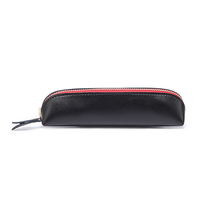Cowhide Solid Color Zipper Stationery Bag Pencil Case Large Capacity