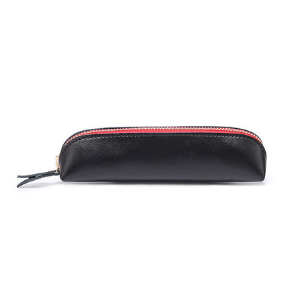 Cowhide Solid Color Zipper Stationery Bag Pencil Case Large Capacity