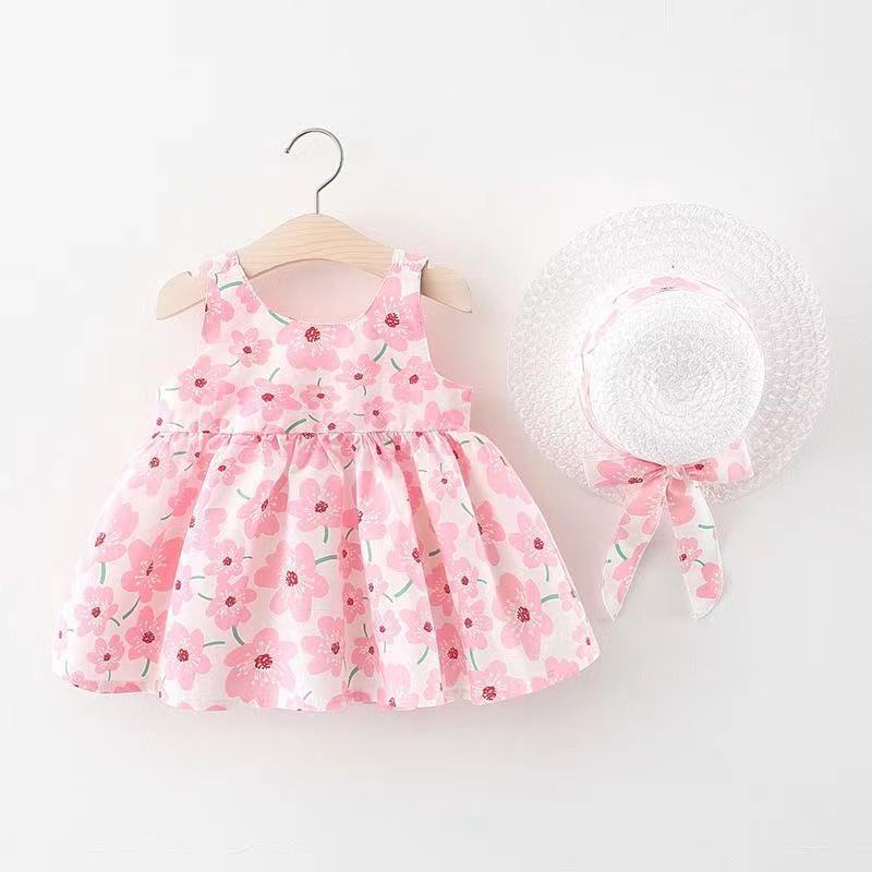 Baby Girl Big Bow Cotton Dress With Hat Baby Clothes