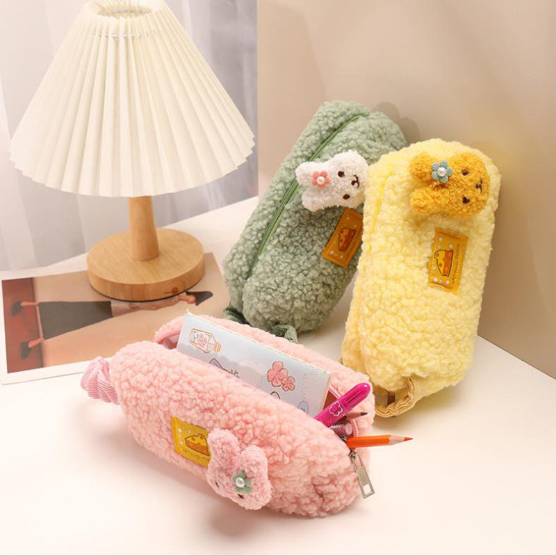 Portable Lamb Wool Large Capacity Simple Pencil Case