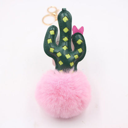 Cactus Alloy Fur Ball Keychain