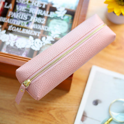 Cowhide Lychee Zipper Creative Pencil Case