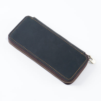 Top Layer Cowhide Crazy Horse Leather Square Zipper Pencil Case