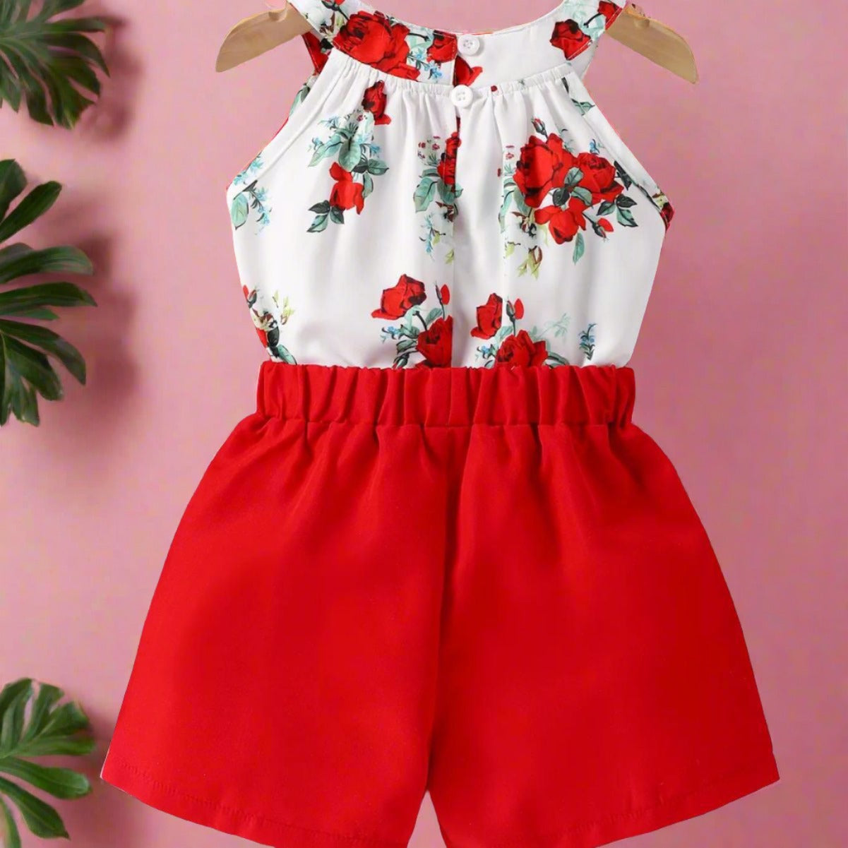 Round Neck Rose Print Top Shorts Two-piece Baby Clothes