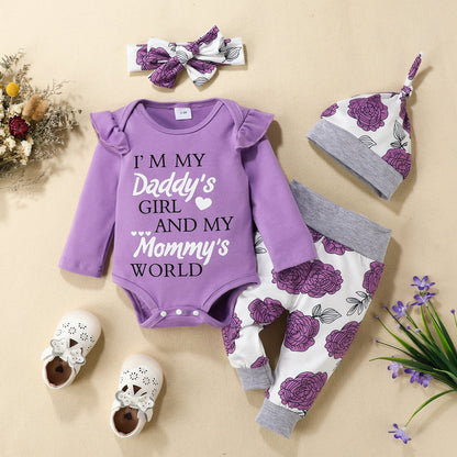 4 Pieces Set Baby Girls Pants And Hats And Bow Headwear