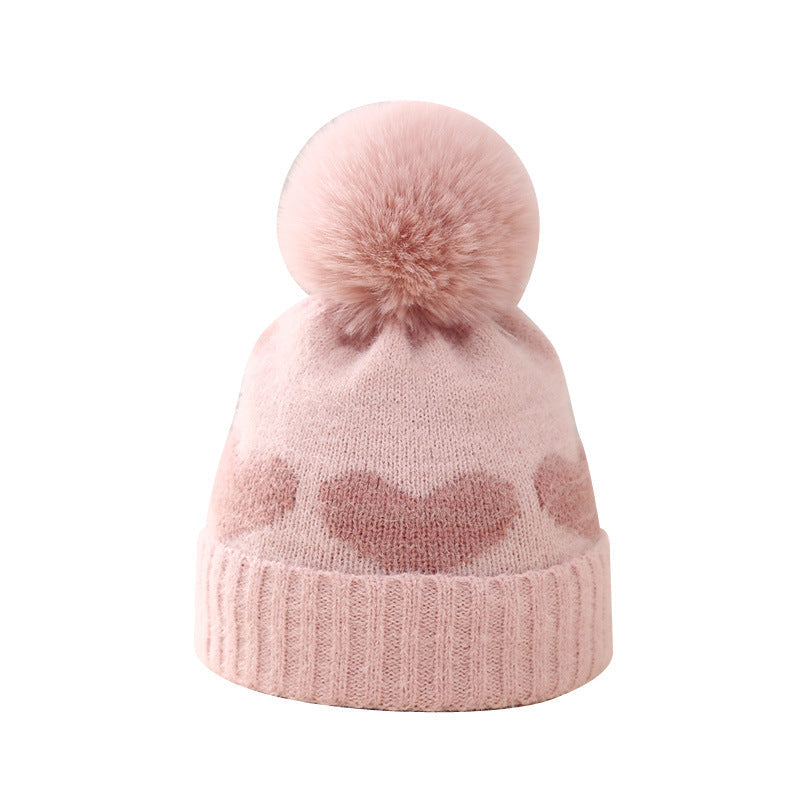 Wholesale Children's Winter Hat Fur Ball Knitted Hat Scarf Gloves Set