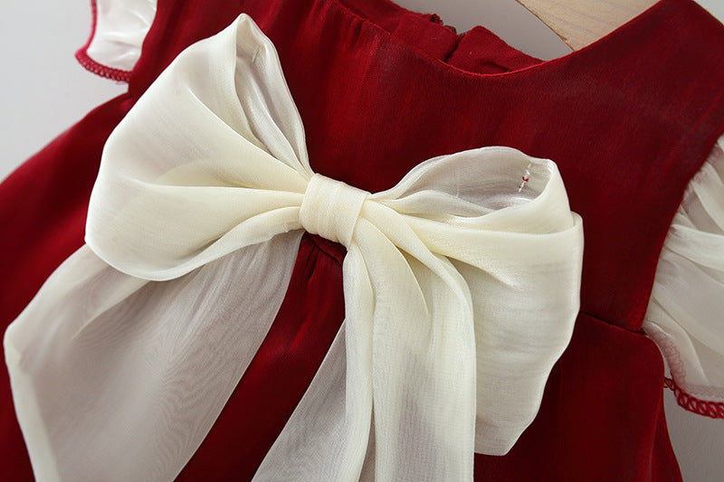 Girls Fly Sleeve Dress Polyester Baby Clothes