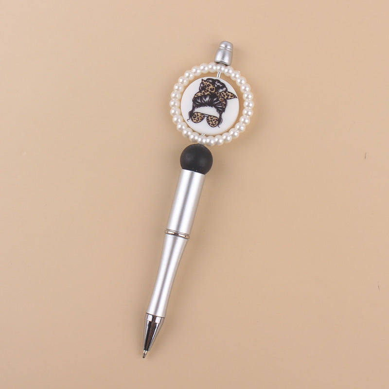 Cartoon Round Print Beaded Gold Silver Plastic Ballpoint