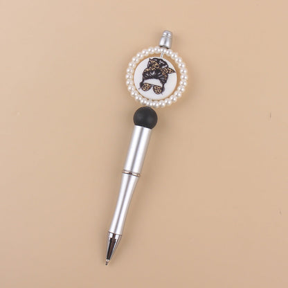 Cartoon Round Print Beaded Gold Silver Plastic Ballpoint