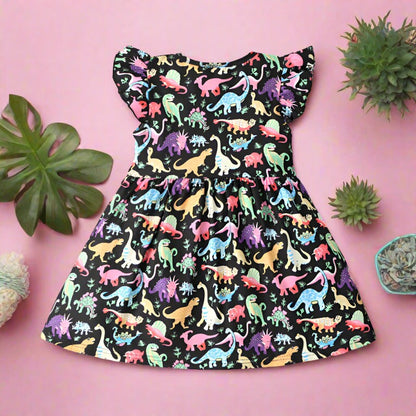 Girls Colorful Dinosaur Cotton Princess Dress Baby Clothes