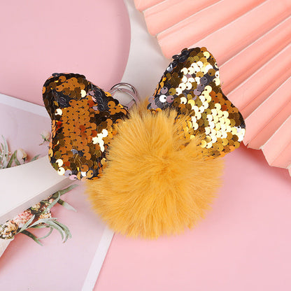 Color Sequin Bow Hair Ball Keychain